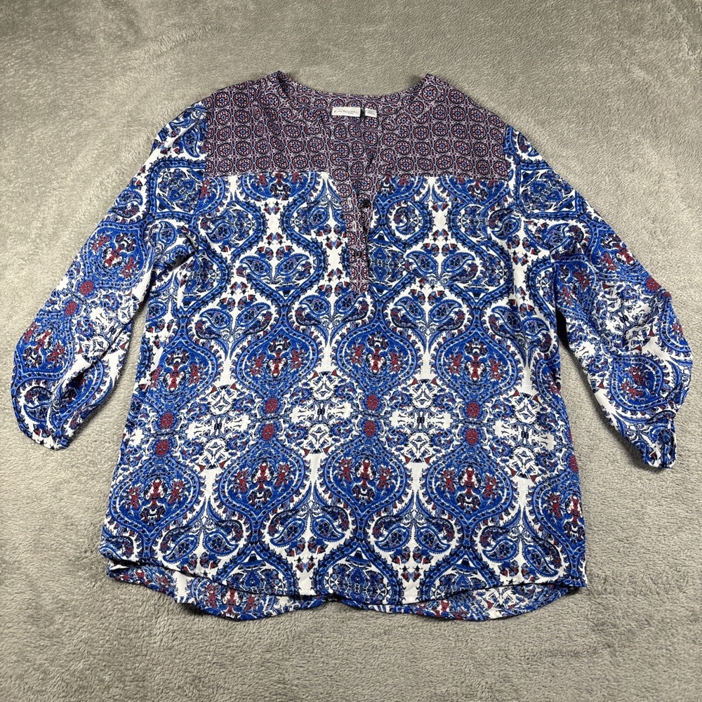 Kim‎ Rogers Womens Blouse PS Petites Floral Button Size PXL